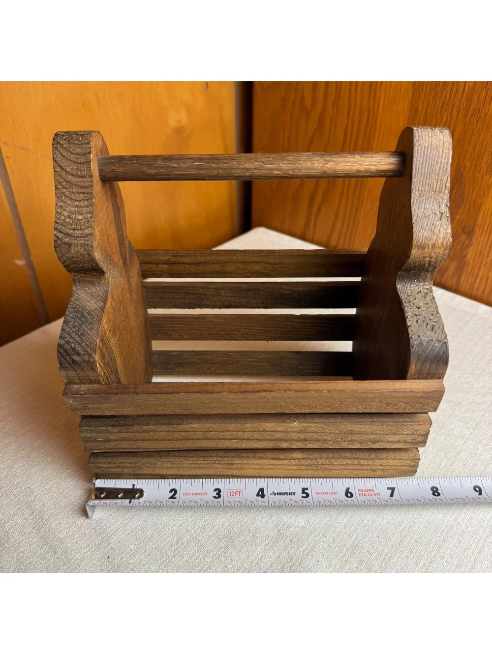 Vintage Wooden Teddy Bear Basket Christmas Storage Caddy Rustic Holiday Decor